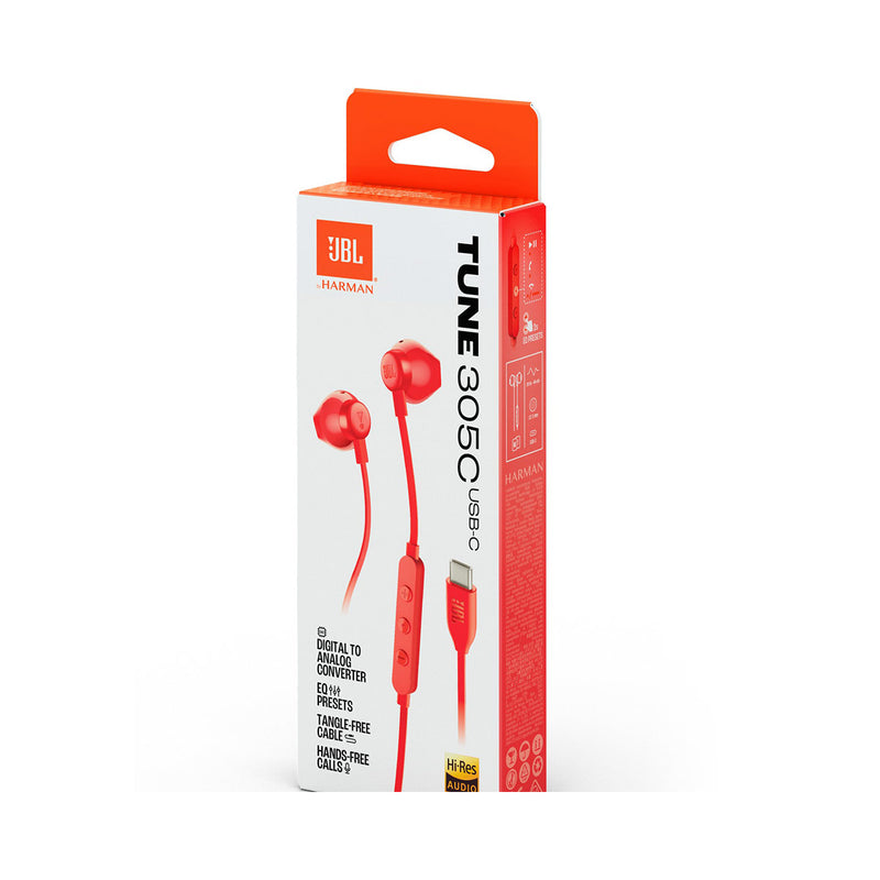JBL JBLT305CRED 6488 Tune USB-C Wired, Red سماعة واير