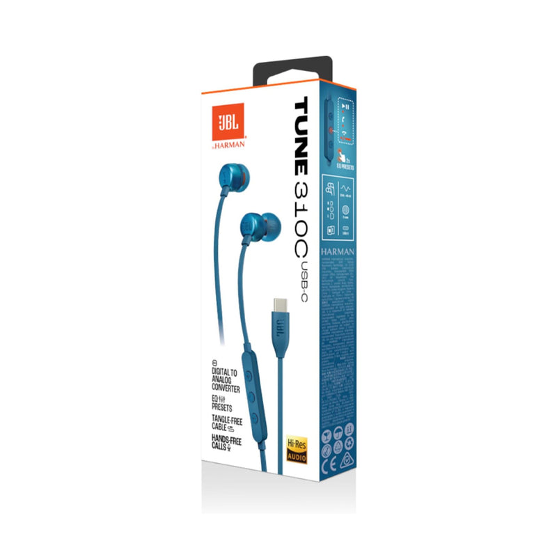 JBL JBLT310CBLU 6483 Tune 310C USB, Blue سماعة واير