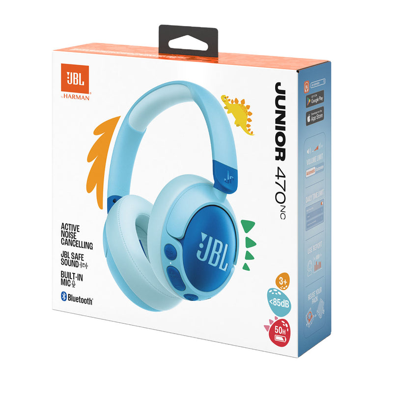 JBL JBLJR470NCBLU  7303 JUNIOR 470NC Wireless Over-Ear Noise Cancelling Kids Headphones, Blue سماعات رأس لاسلكية مع خاصية الغاء الضوضاء