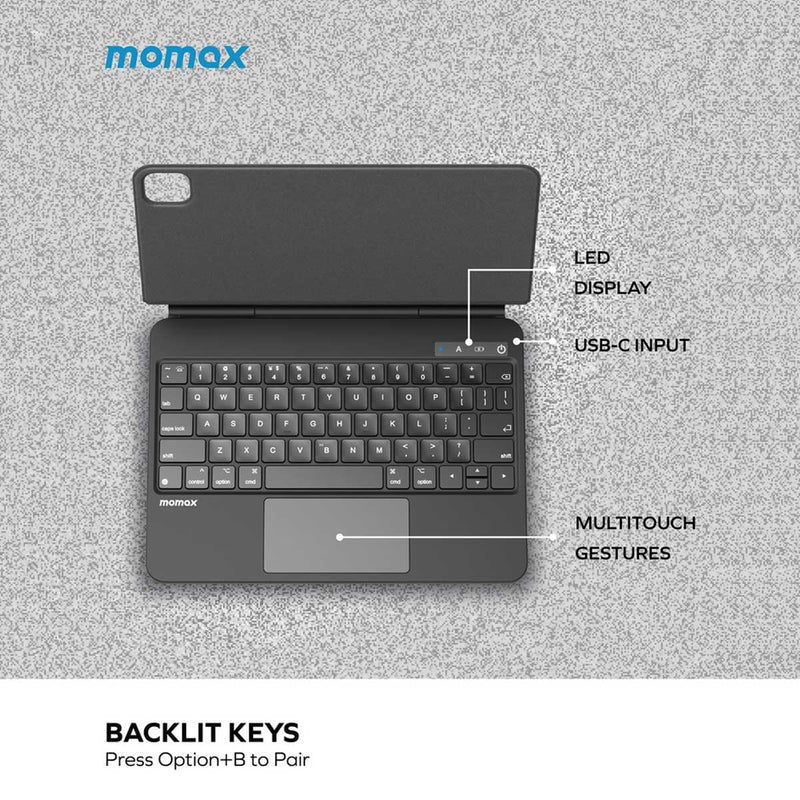 MOMAX KB3MD Mag.Link Wireless Magnetic Keyboard for iPad Pro/Air 11-Inch, Space Grey