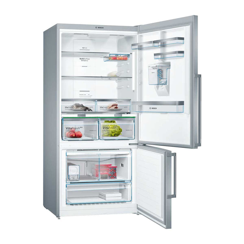 BOCH Bosch Serie 6 Free Standing Freezer 24ft With Freezer At Bottom Conventional - KGD86AI304  ثلاجة بوش 24 قدم سلفر جيل 6 فريز في الاسفل