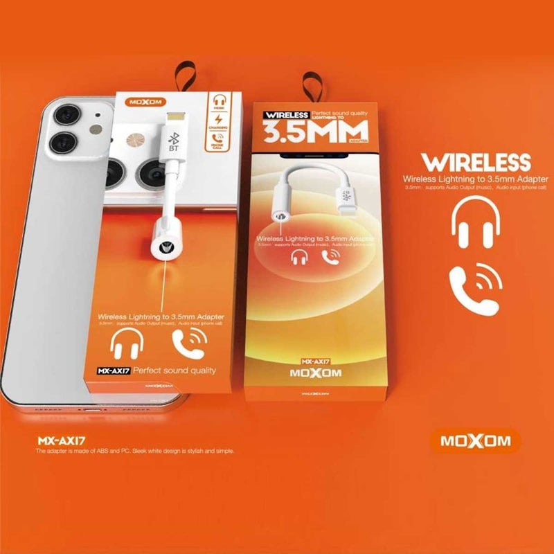 MOXOM MX-AX17 Wireless Lightning to 3.5MM Audio Adapter 85-95MM White