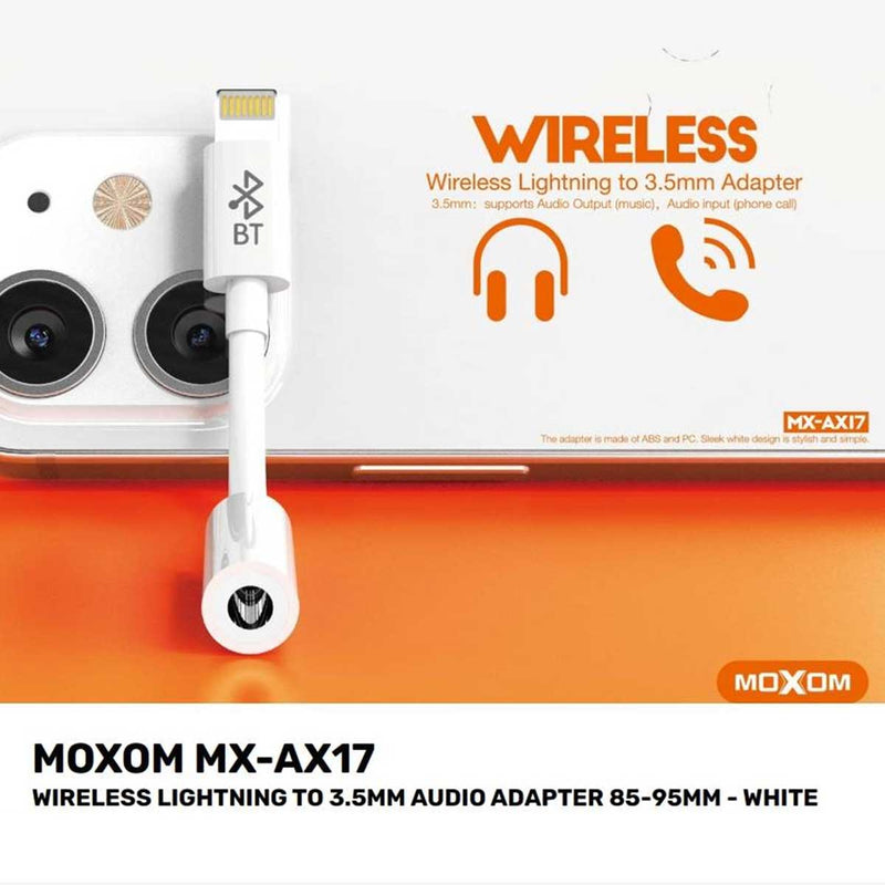 MOXOM MX-AX17 Wireless Lightning to 3.5MM Audio Adapter 85-95MM White