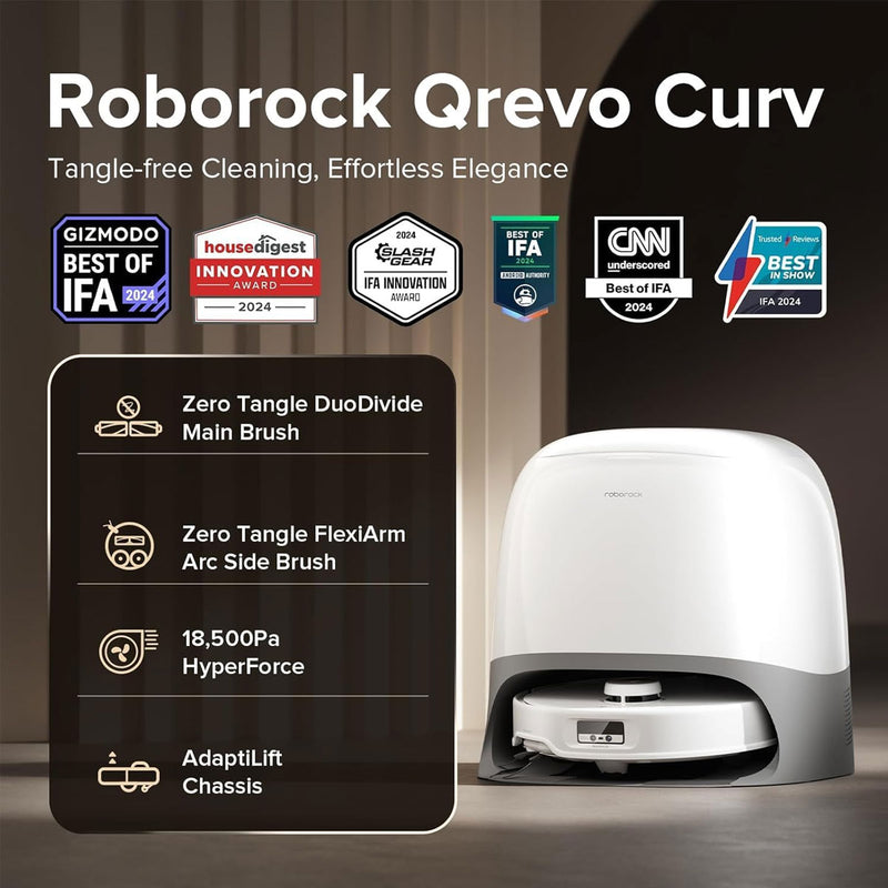 ROBOROCK Qrevo CurvX Robot Vacuum, 18500Pa Suction, Multifunctional Dock 3.0  مكنسة ربوروك روبوت