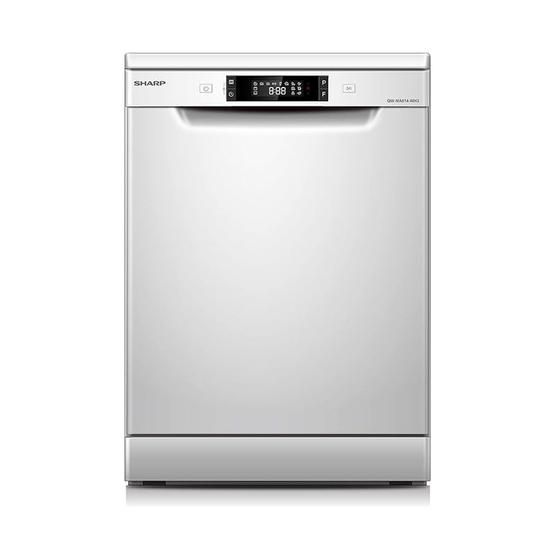 SHARP QW-V814A-WH3 Dishwasher 8 Programs LED Display + Light, White غسالة صحون شارب + هدية مجانا
