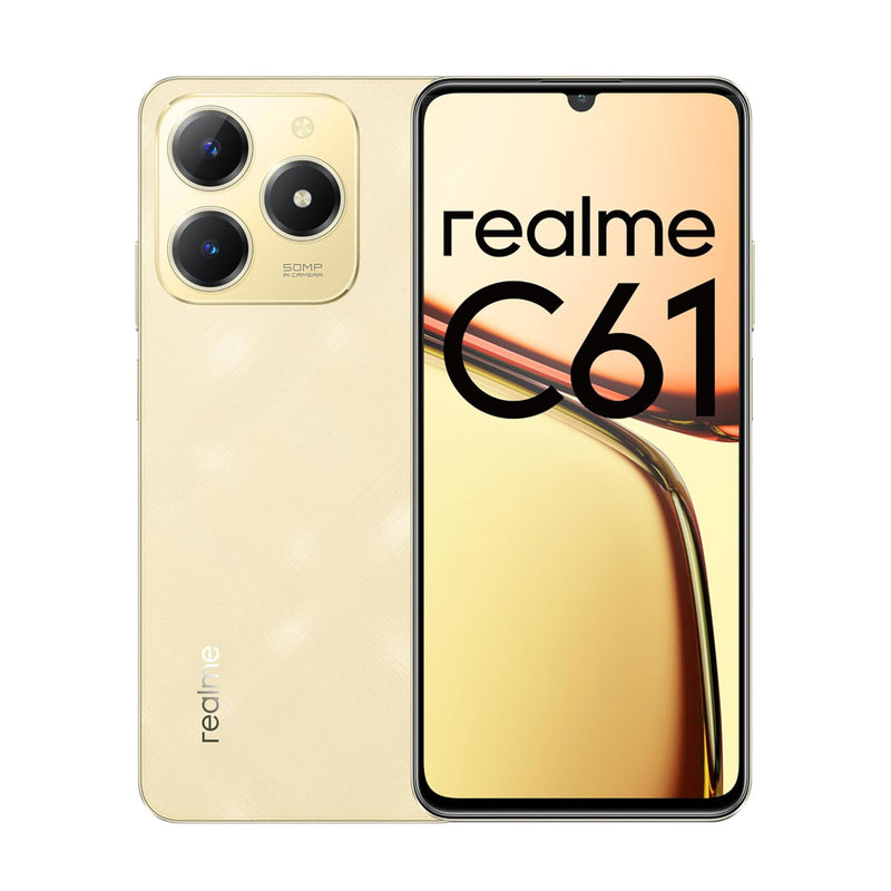 REALME C61 Dual SIM (6GB/128GB) 4G, Sparkle Gold موبايل ريلمي ضد الكسر