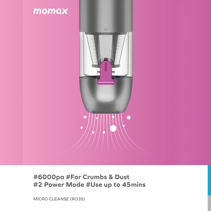 MOMAX RO3E MicroCleanse Portable Mini Vacuum Cleaner, Grey