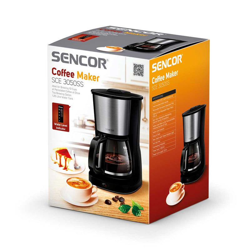 SENCOR SCE 3050SS Coffee maker 1.25 L Glass Jug 1000 Watt, Silver ماكنة صنع القهوة سنكور