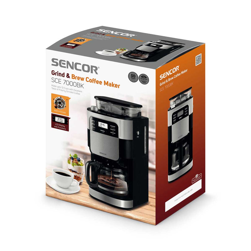 SENCOR SCE 7000BK Coffee Grinder with Glass Jug Coffee maker 1.5L, Black مطحنة قهوة و ماكنة صنع القهوة سنكور