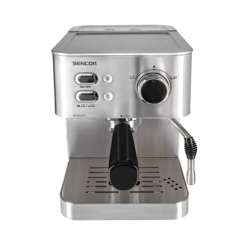 SENCOR SES 4010SS Espresso Machine 2 Cups With Steamer Tank 1.5 L, Silver ماكنة اسبيريسو كوبين سنكور