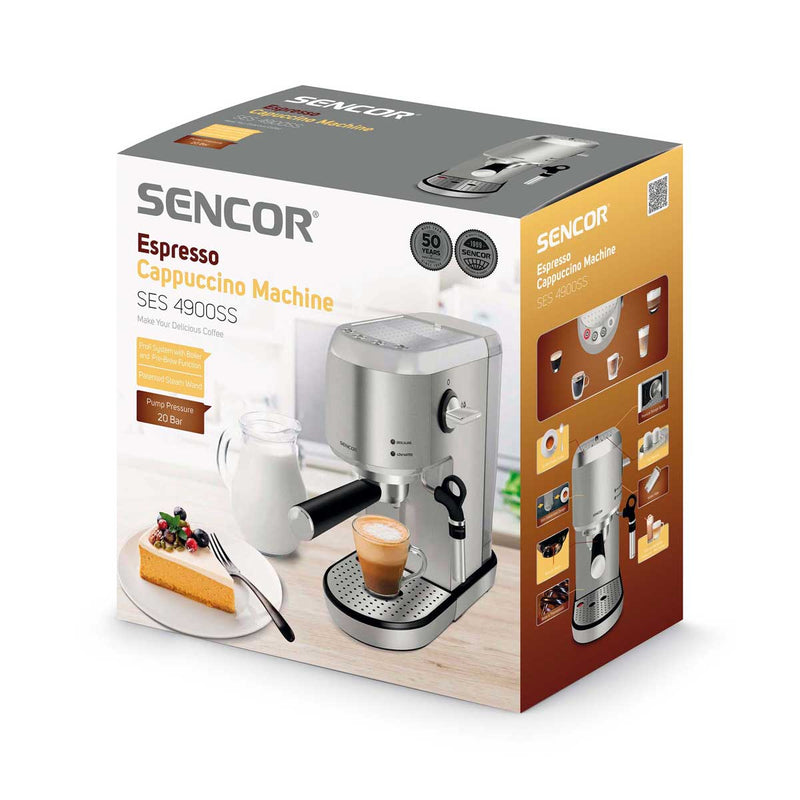 SENCOR SES 4900SS Espresso Machine With Steamer, Silver ماكنة صنع القهوة والاسبيريسو سنكور