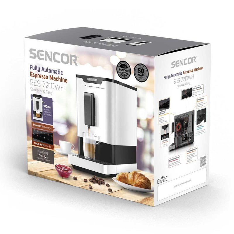 SENCOR SES 7210WH Coffee Maker with Coffee Bean Container 1100 L, White ماكينة صنع القهوة مع حاوية حبوب القهوة سنكور