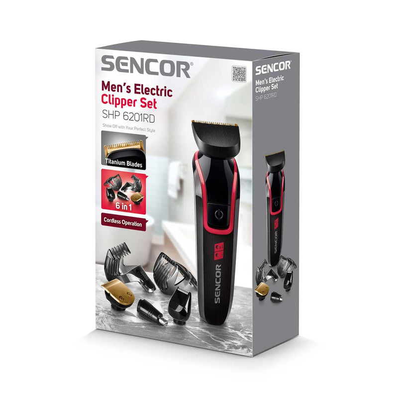 SENCOR SHP 6201RD Electric Shaver & Charging Shaver 6 Attachments, Red ماكنة حلاقة رجالية سنكور