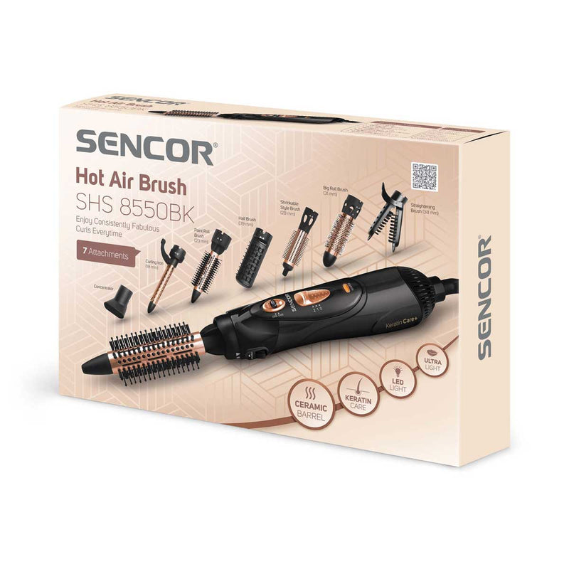 SENCOR SHS 8550BK Purple hair curling brush 7 attachments, Black فرشاة  الشعر مع ملحقاتها سنكور