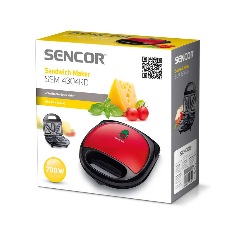 SENCOR SSM 4304RD Electric sandwich maker 700W, Red صانعة الساندويتشات الكهربائية سنكور