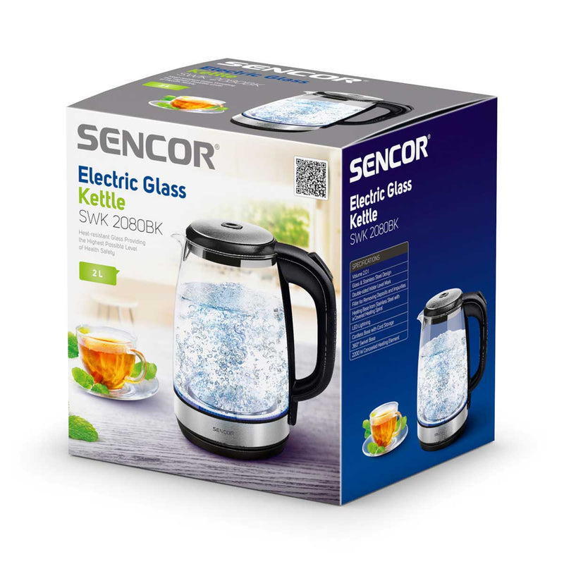 SENCOR SWK 2080BK  Glass Kettle 2 L, Black غلاية كهربائية سنكور