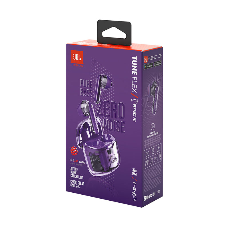 JBL JBLTFLEXGPUR 6120 Tune Flex Ghost Edition, Purple سماعات لا سلكية مع خاصية الغاء الضوضاء