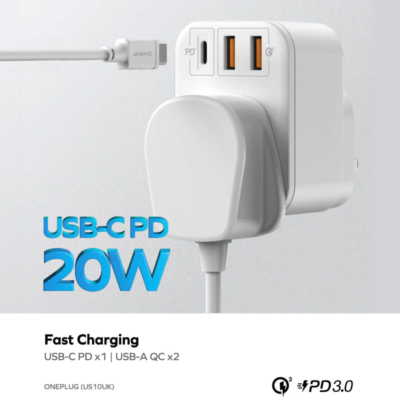 MOMAX US10UKE 2869 OnePlug Extension Socket with USB, Black ادابتر موماكس