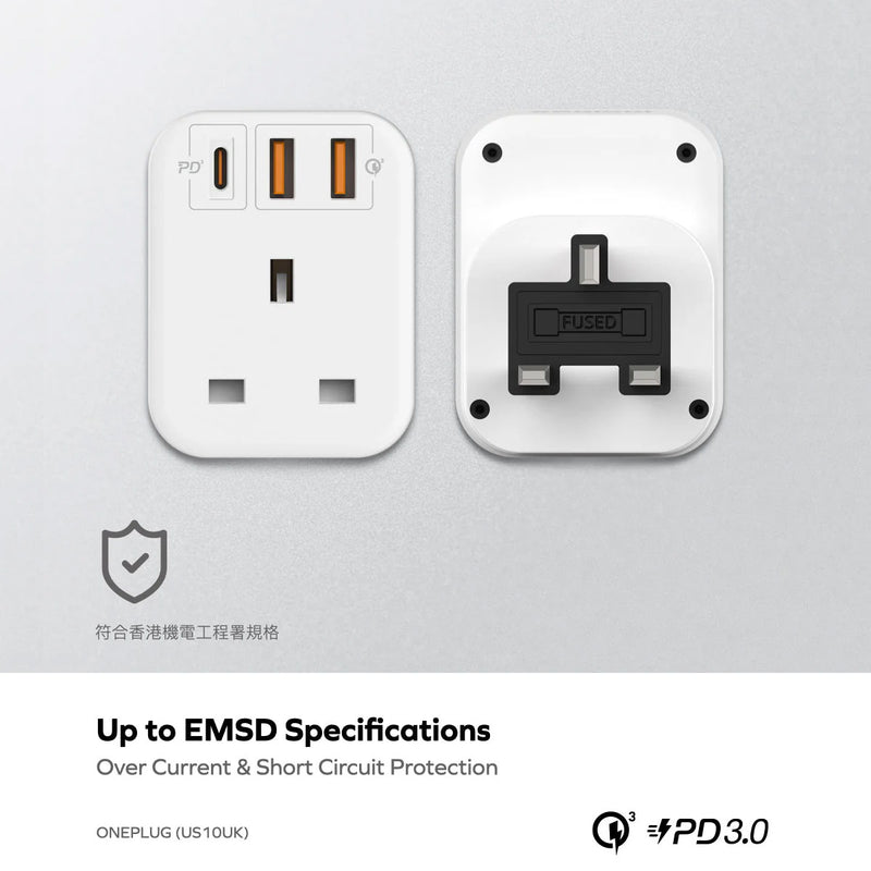 MOMAX US10UKE 2869 OnePlug Extension Socket with USB, Black ادابتر موماكس