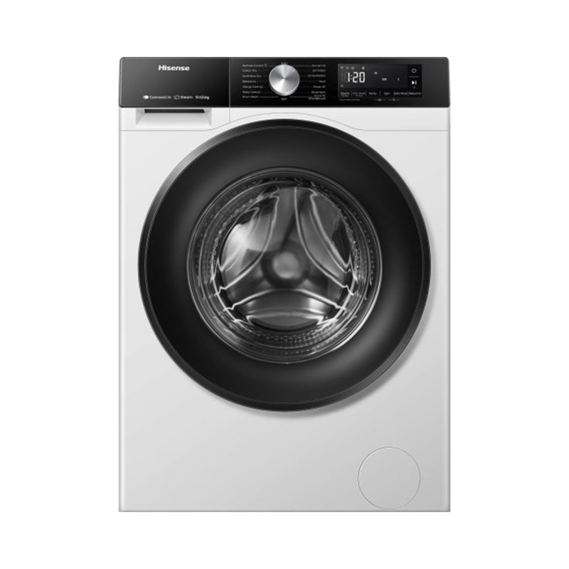 HISENSE WD3S1043BT-White Front Load Washing Machine, 12 Kg, White غسالة ملابس باب جانبية هايسنس