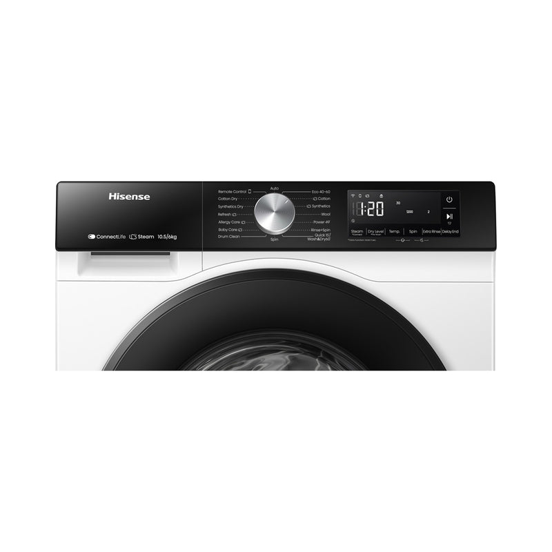 HISENSE WD3S1043BT-White Front Load Washing Machine, 12 Kg, White غسالة ملابس باب جانبية هايسنس
