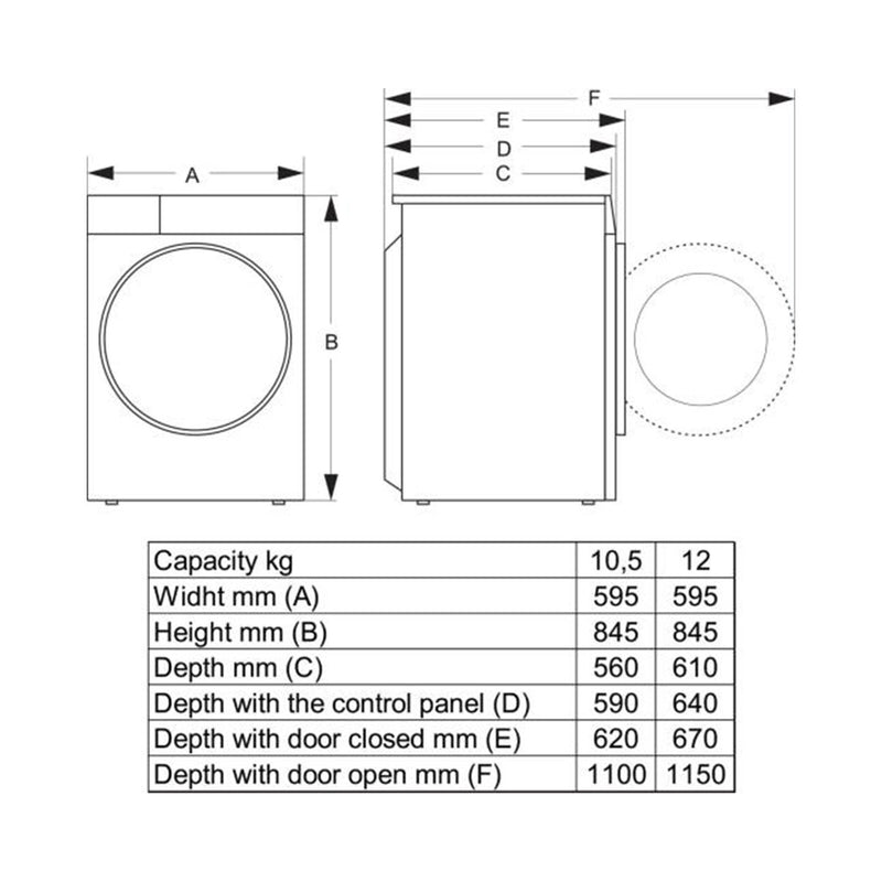 HISENSE WD3S1043BT-White Front Load Washing Machine, 12 Kg, White غسالة ملابس باب جانبية هايسنس
