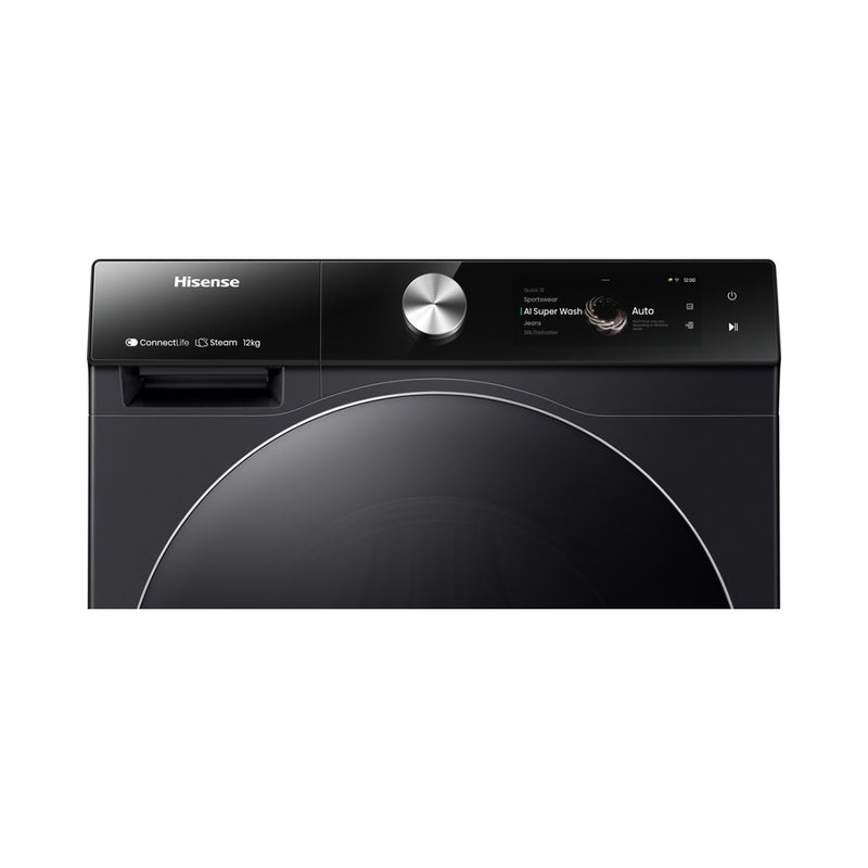 HISENSE WF7S1247BB Front Load Washing Machine, 12 Kg, Black غسالة ملابس 12 كغم باب جانبية هايسنس