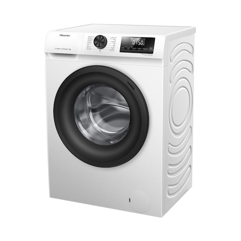 HISENSE WFQP8012WS Front Load Washing Machine 8 KG, White غسالة هايسنس
