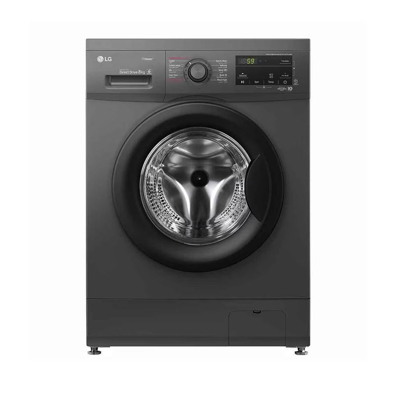 LG WJ1408MTG Front Load Washer 8kg, Direct Drive Motor, Smart Diagnosis, Black غسالة ملابس ال جي