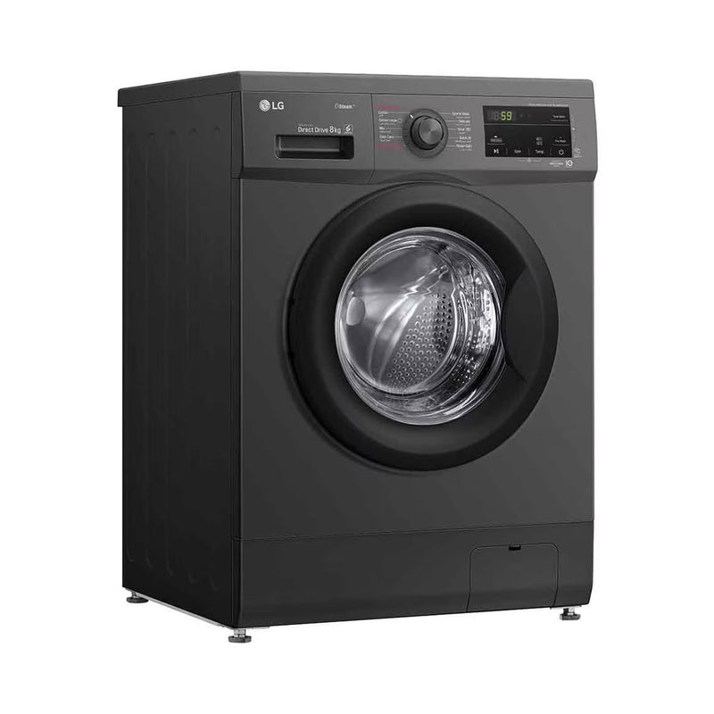 LG WJ1408MTG Front Load Washer 8kg, Direct Drive Motor, Smart Diagnosis, Black غسالة ملابس ال جي