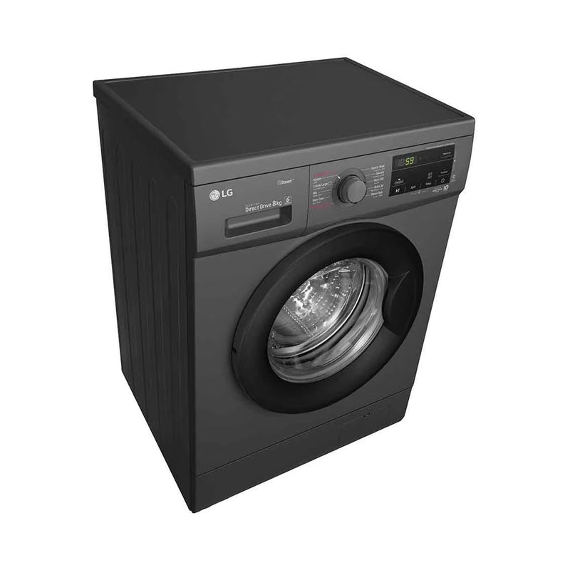 LG WJ1408MTG Front Load Washer 8kg, Direct Drive Motor, Smart Diagnosis, Black غسالة ملابس ال جي