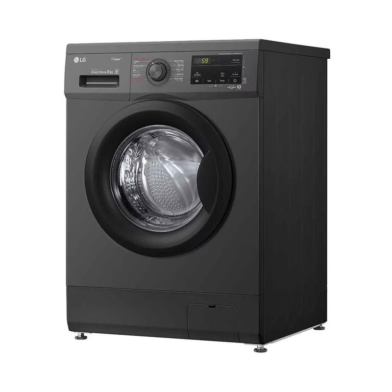 LG WJ1408MTG Front Load Washer 8kg, Direct Drive Motor, Smart Diagnosis, Black غسالة ملابس ال جي