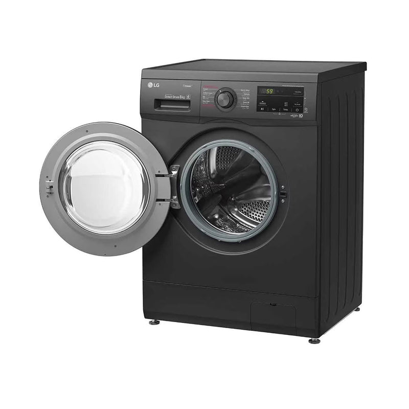 LG WJ1408MTG Front Load Washer 8kg, Direct Drive Motor, Smart Diagnosis, Black غسالة ملابس ال جي