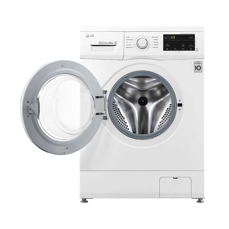 LG WJ1408NTP Front Load Washer 8kg, Direct Drive Motor 6 Motion, White Color غسالة