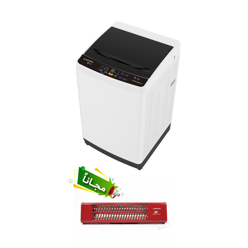 ALMATEEN WMTLMA1060WH-CH Top Load Washer 8kg, White + Free gift QHMA-2220BR-CH  غسالة حجم 8 كيلو + هدية مجانية