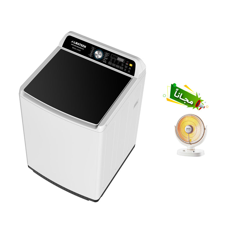 ALMATEEN WMTLMA1960WH-CH Top Load Washer 19kg, White + Free gift QHMA3014WHS-CH غسالة ملابس ذات تحميل علوي بوزن 19 كجم وبهيكل متين + هدية مجانية QHMA3014WHS-CH