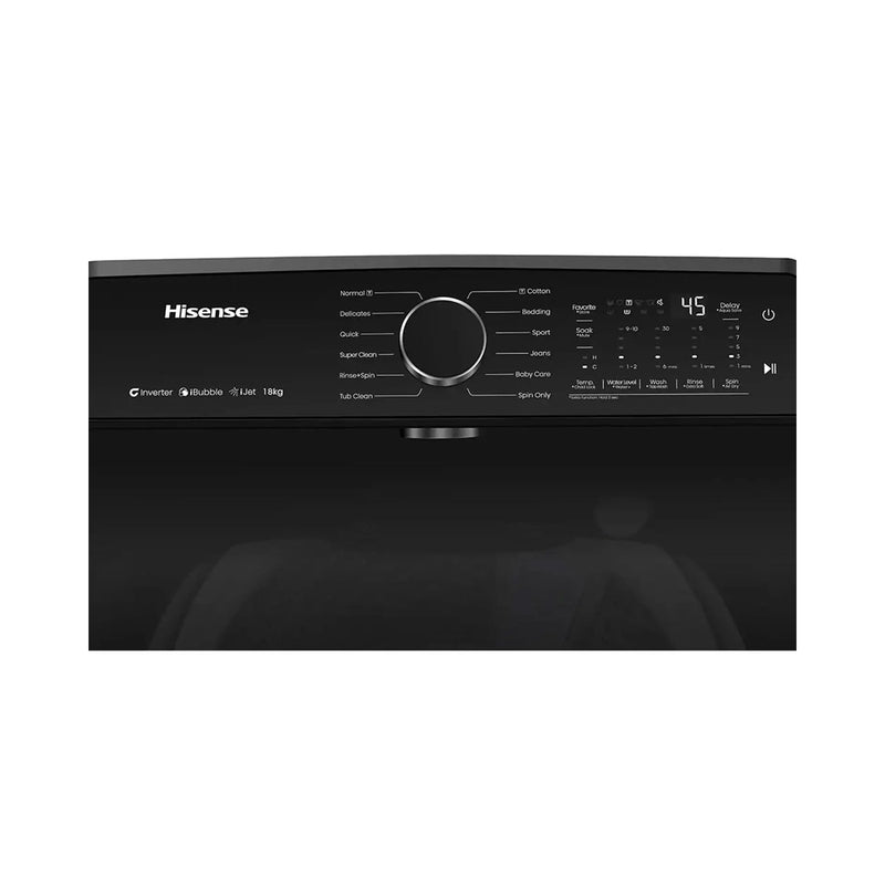 HISENSE WT5I1823DB Top Load Washer 18 kg, Black غسالة ملابس باب علوية 18 كغم هايسنس