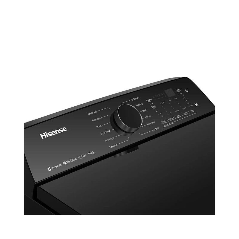 HISENSE WT5I1823DB Top Load Washer 18 kg, Black غسالة ملابس باب علوية 18 كغم هايسنس
