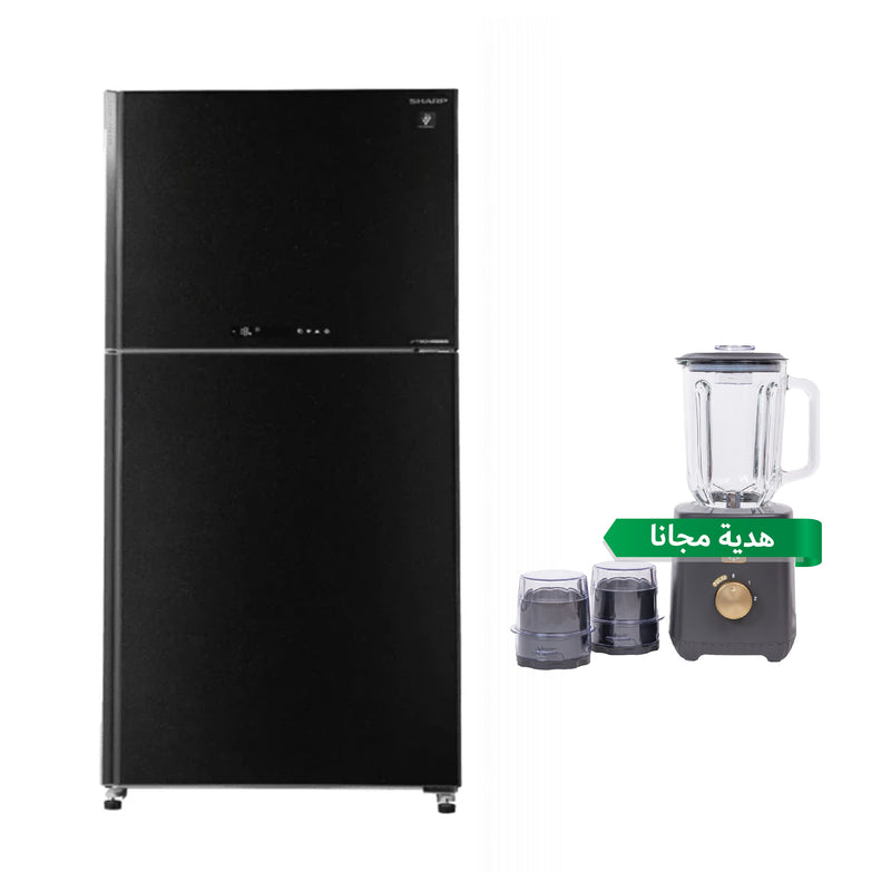 SHARP SJ-GT760G-BK3 Double Door Refrigerator Inverter Compressor, Black + هدية مجانا