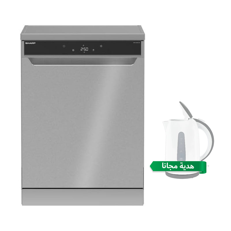 SHARP QW-V814A-SS3 Dishwasher 8 Programs LED Display + Light, White غسالة صحون شارب + هدية مجانا
