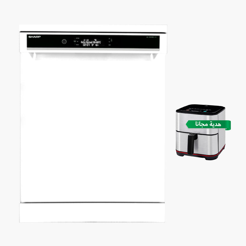 SHARP QW-V1014A-WH3 Dishwasher 10 Programs LED Touch Screen, White غسالة صحون شارب + هدية مجانا