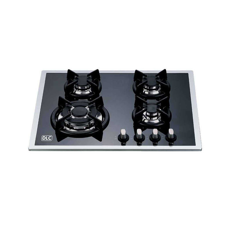 DLC 60cm Gas Built-In Cooker Black Glass with Steel Frame.