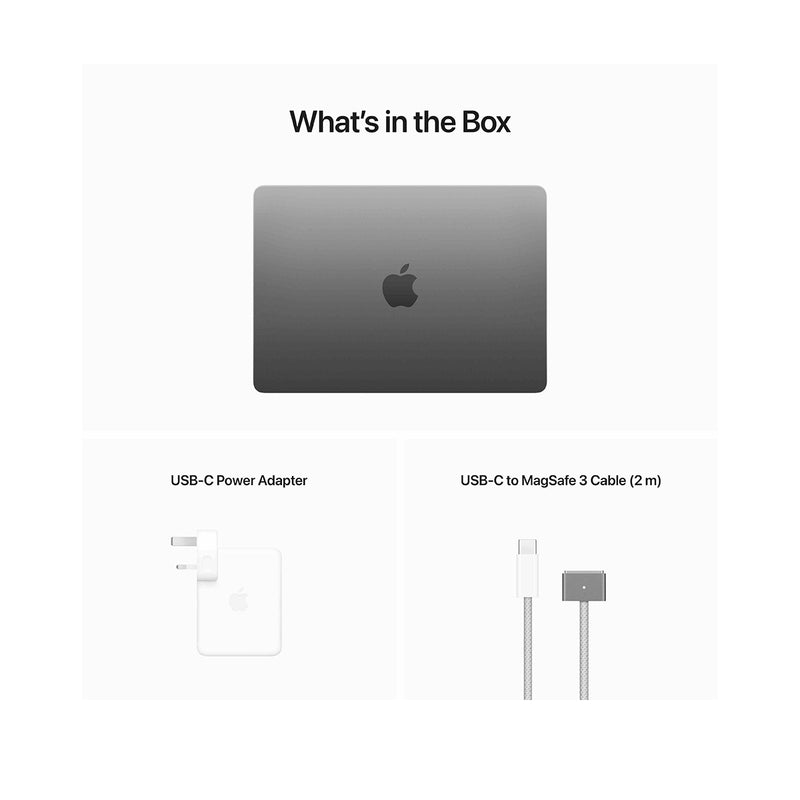 MacBook Air: 13-inch Apple M2 chip with 8-core CPU and 8-core GPU, 256GB, Space Grey.